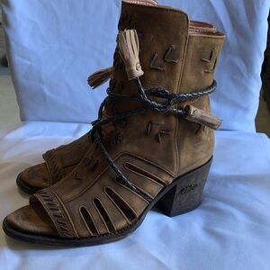 Miss Macie Brown Leather Peep Toe Ankle Boots